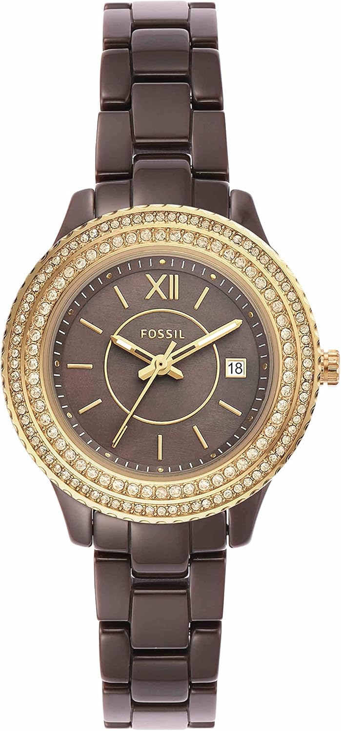 Stella Mini Quartz Stainless Steel and Ceramic Three-Hand Watch, Brown Z3994