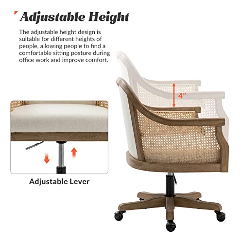 Ivory Rattan Desk Chair with Armrest M63183