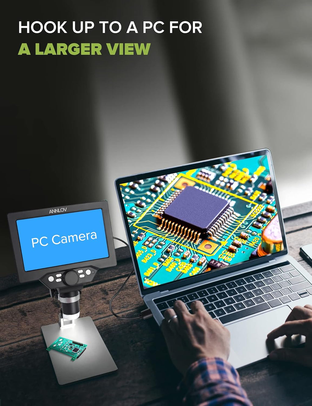 1200X 1080P 12MP LCD Digital Microscope with Metal Stand R3908