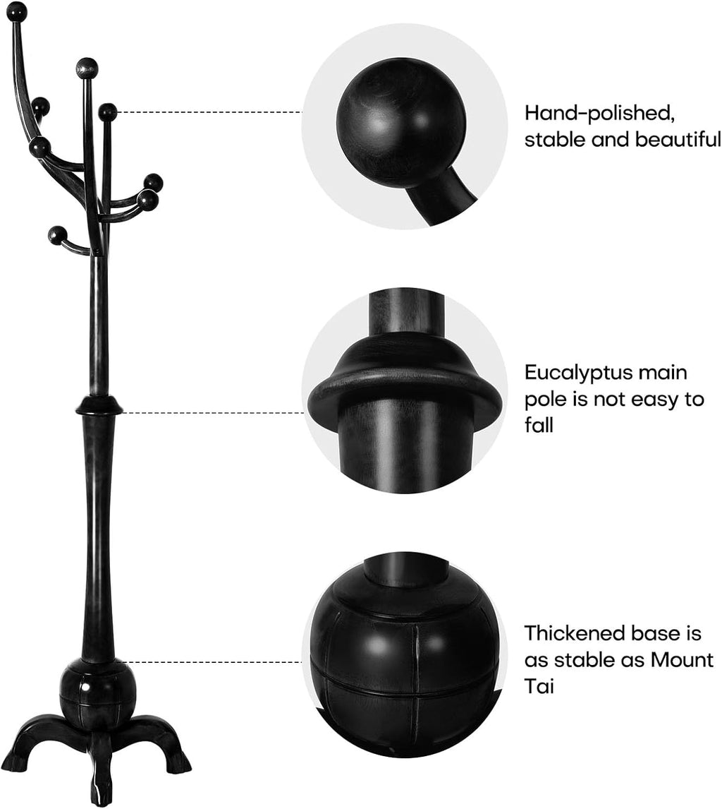 Black Freestanding Wood Coat Rack with 8 Hooks J579592