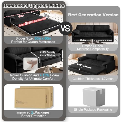 Blue Velvet Queen Size Convertible Sleeper Sofa with 2 Pillows M4207