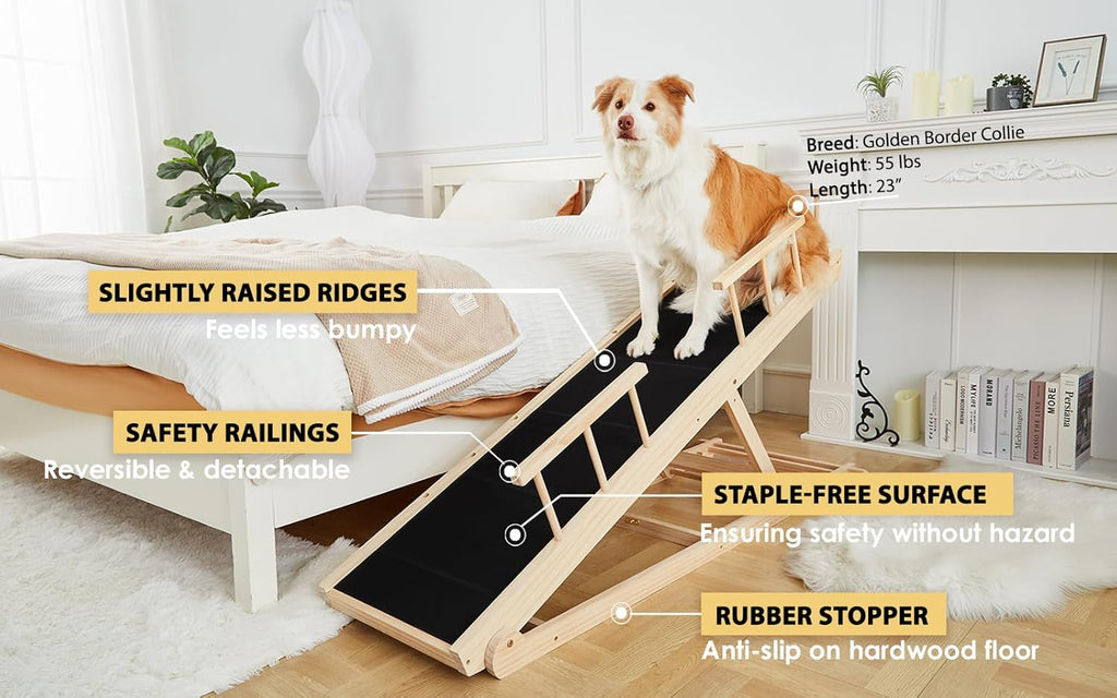 Non-Slip Folding Wooden Dog Ramp with Safety Railings I126872