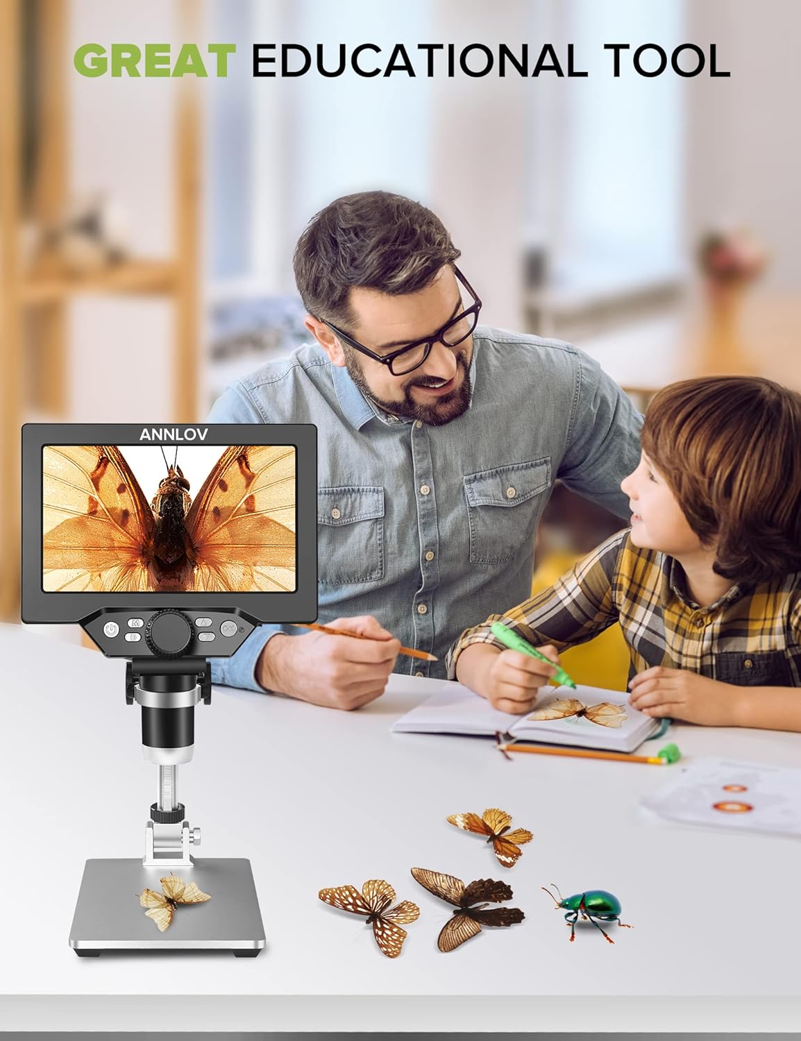 1200X 1080P 12MP LCD Digital Microscope with Metal Stand R3908