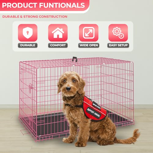 Black 48 Inch Folding Metal Dog Crate with Divider Panel J3861