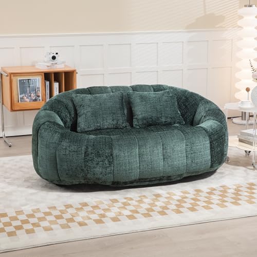 Oversized Chenille Emerald Bean Bag Sofa with Foam Filler and 2 Pillows X2165