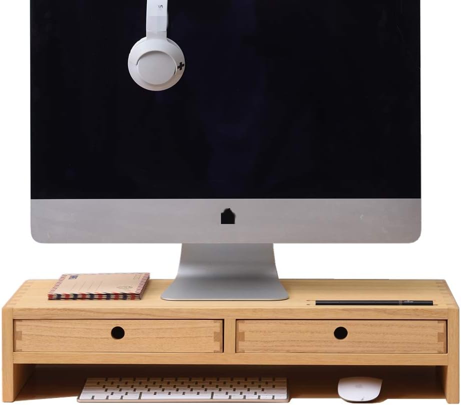 Wood Monitor Stand with 2 Drawers J240223