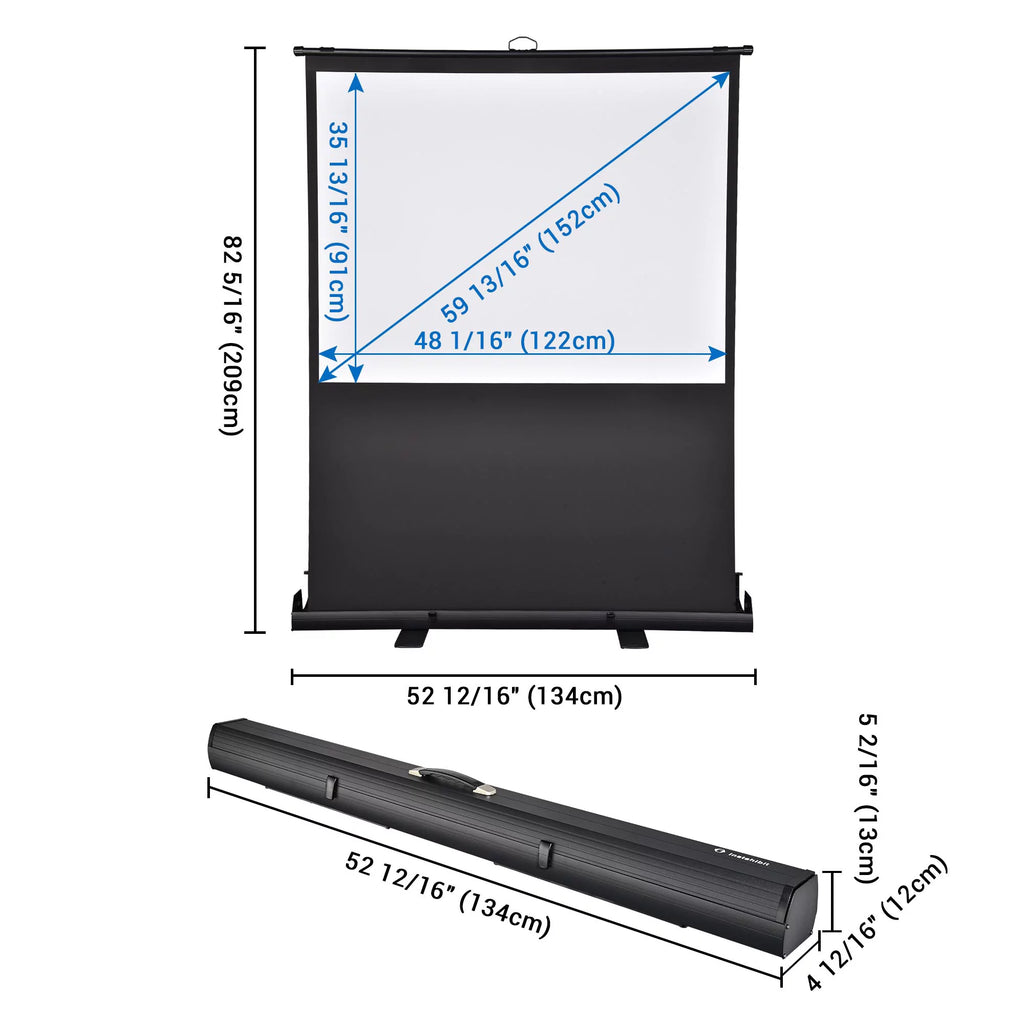 60" Pull Up Portable Floor Projector Screen 48"x36" 1.3 Gain 4:3 HD Projection Screen with Aluminum Case G82900