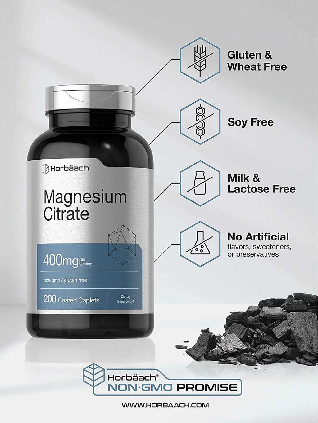 Magnesium Citrate 400mg 200 Caplets Vegetarian Formula T83104