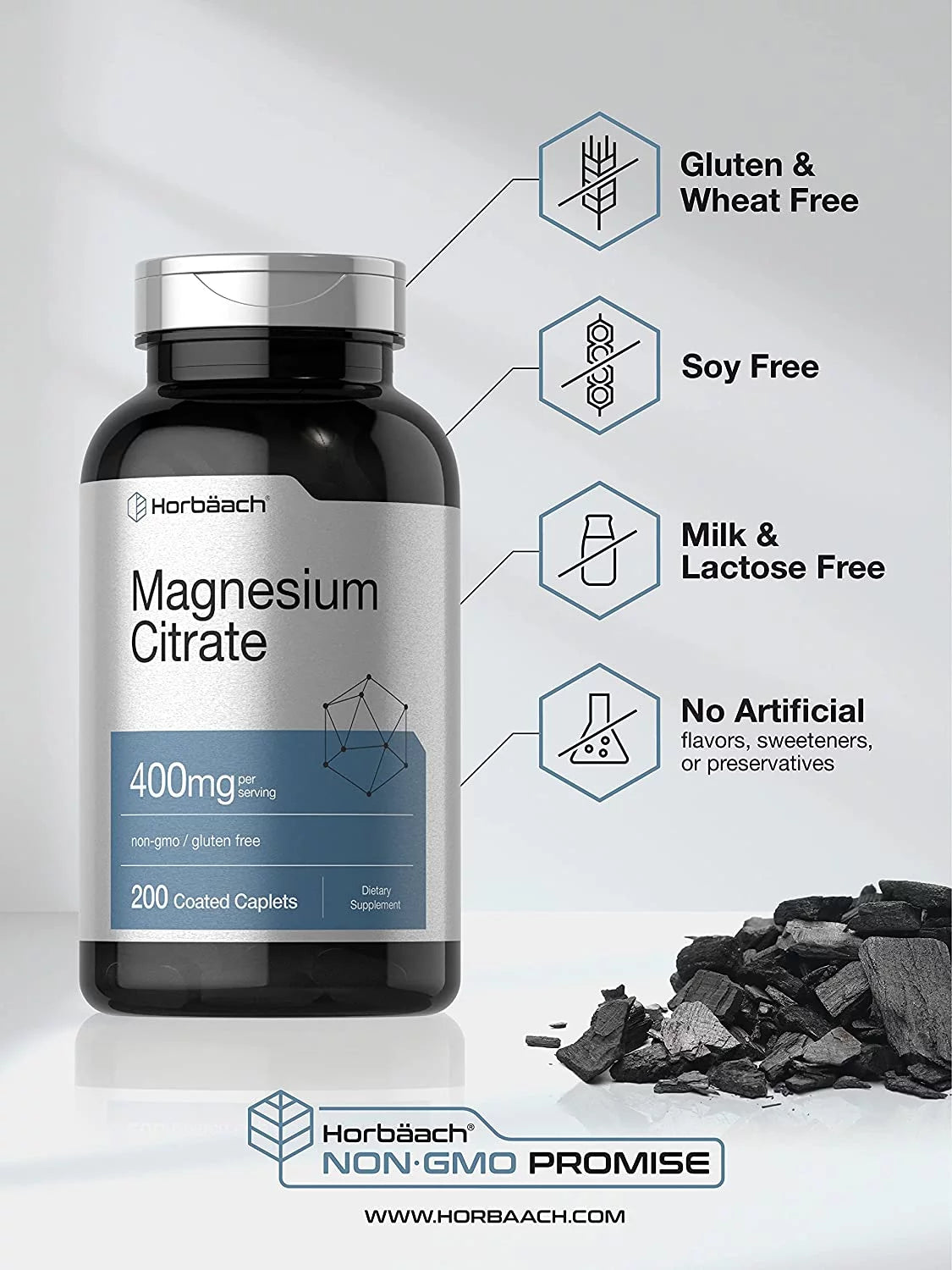 Magnesium Citrate 400mg 200 Caplets Vegetarian Formula T83104