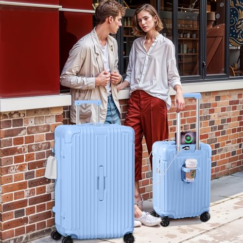 2 Piece Hardside Luggage Set with TSA Lock 20+28 Inch LightBlue V6971