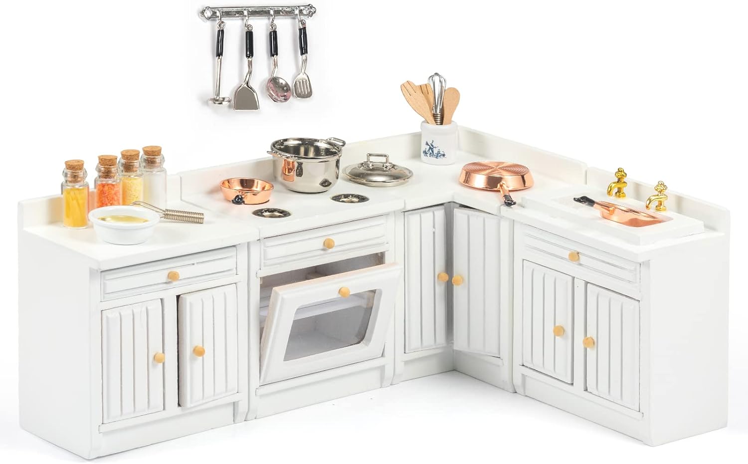 24 Pieces Miniature Dollhouse Furniture Kitchen Set Wooden White G639