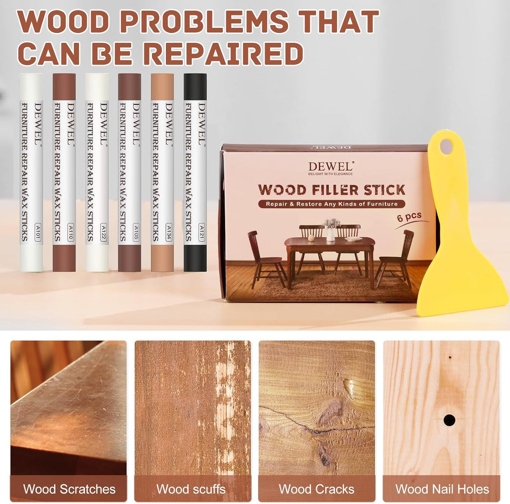 6 Colors Wood Filler Sticks Repair Crayons Kit D969