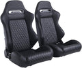 2PCS PVC Leather Racing Bucket Seats with Sliders (Black & White) E2766