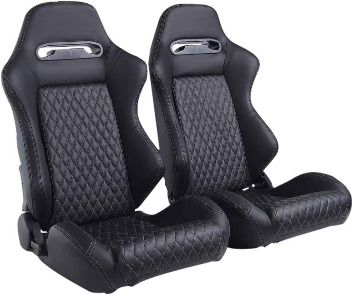 2PCS PVC Leather Racing Bucket Seats with Sliders (Black & White) E2766