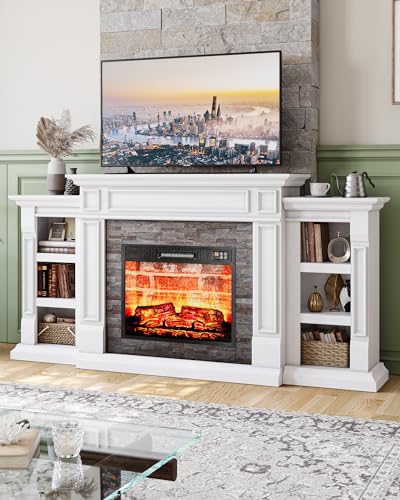 70" Electric Fireplace with Mantel, TV Stand with Storage, Remote Control U364739