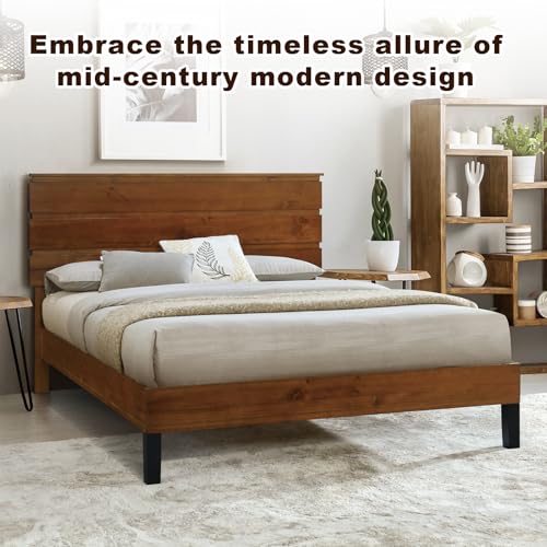 Brown Solid Wood Queen Size Platform Bed I24989
