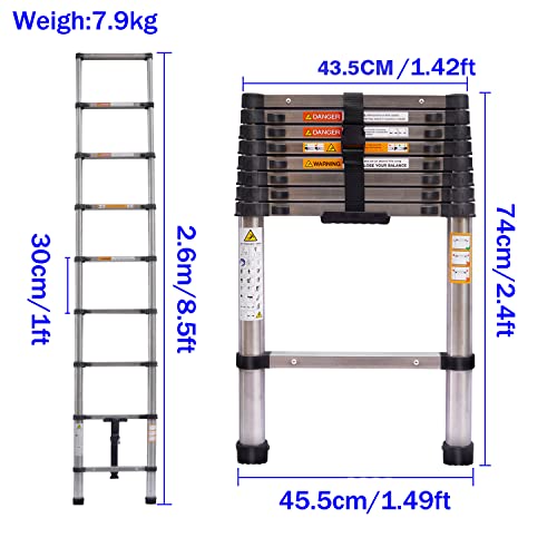 Compact 20FT Aluminum Telescoping Extension Ladder with 2 Detachable Roof Hooks X1210