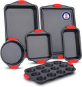 6 Piece Non-Stick Carbon Steel Bakeware Set with Red Silicone Handles Z7135