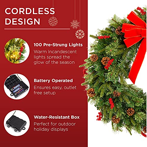30in Pre-Lit Artificial Christmas Wreath with 100 Lights T837