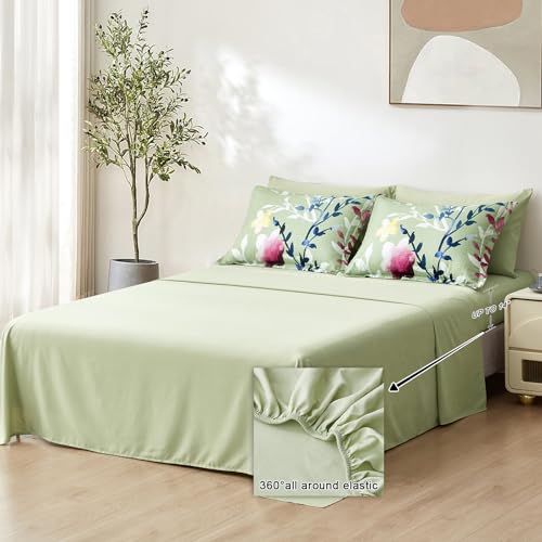 Sage Green King Floral Comforter Set with Sheets and Pillowcases J2890