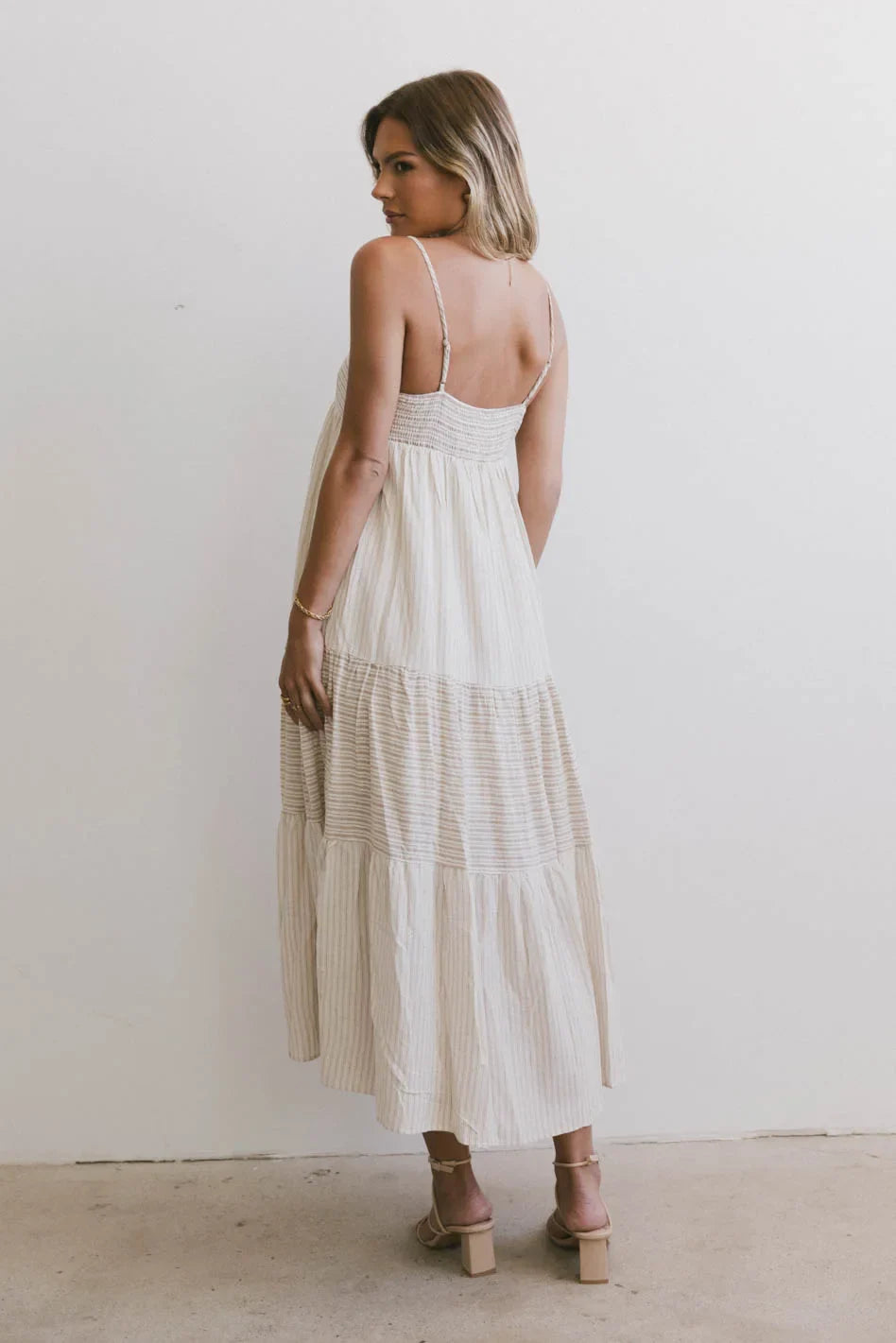 Striped Midi Dress in Natural F4253