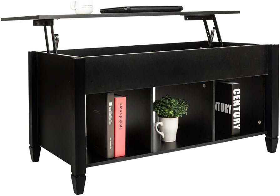 Black Lift Top Wood Coffee Table with Storage Shelf K558