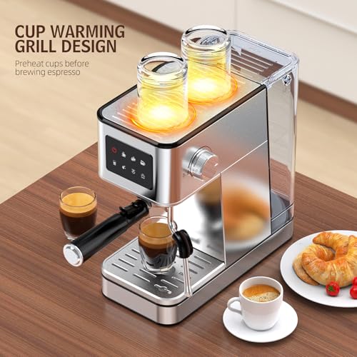 Silver Stainless Steel Espresso Machine with Milk Frother, 20 Bar, 57.5oz Water Tank K4755