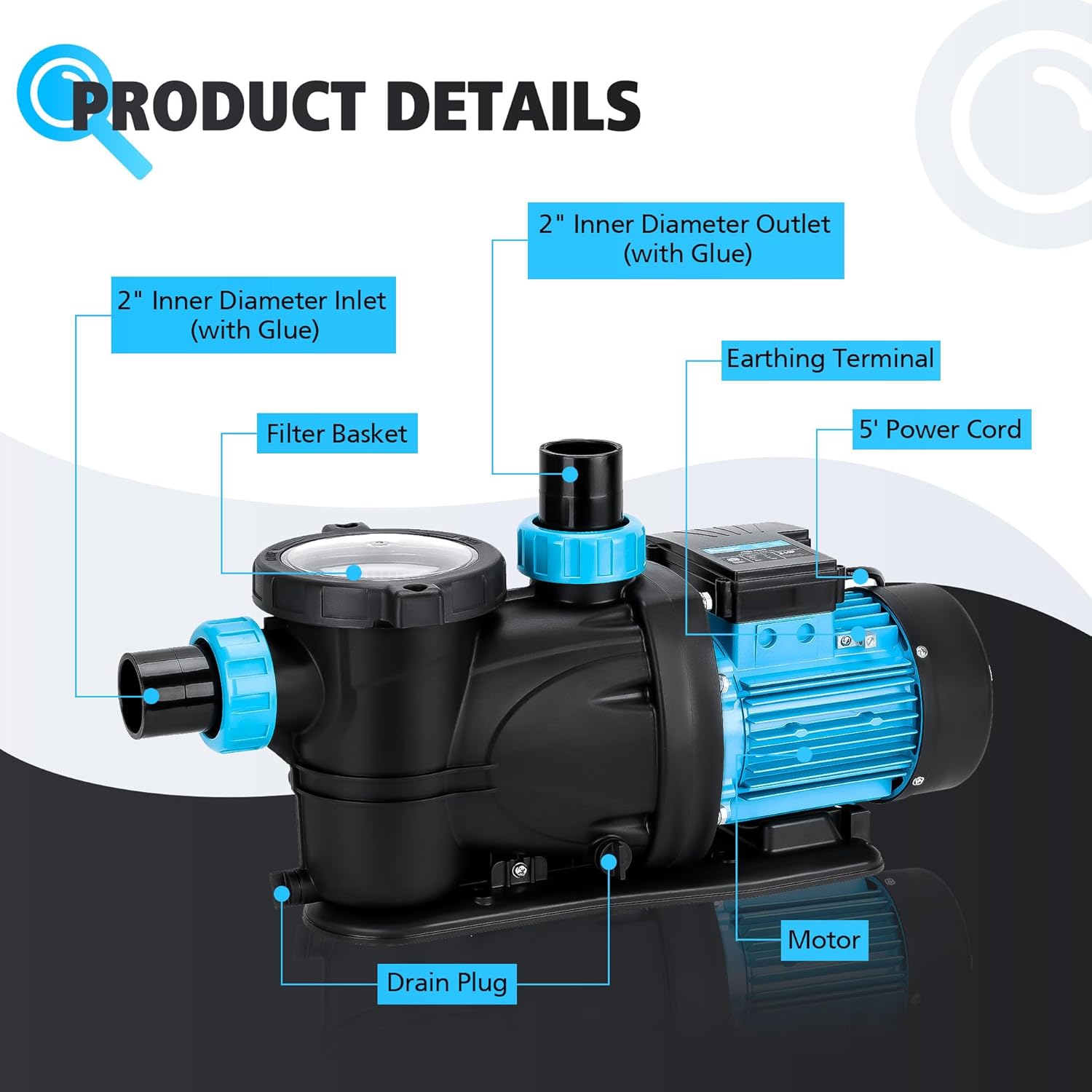2HP 6950 GPH 115V Single Speed Self Priming Pool Pump with Strainer Basket Y607