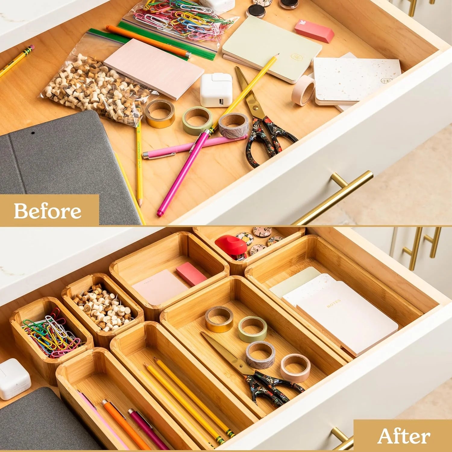 8-Piece Bamboo Kitchen Drawer Organizer Set T36135