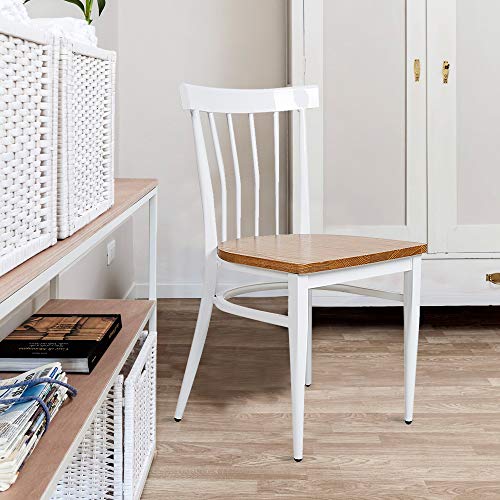 Heavy Duty Metal Dining Chair Set of 2 with Wood Seat, Black I715