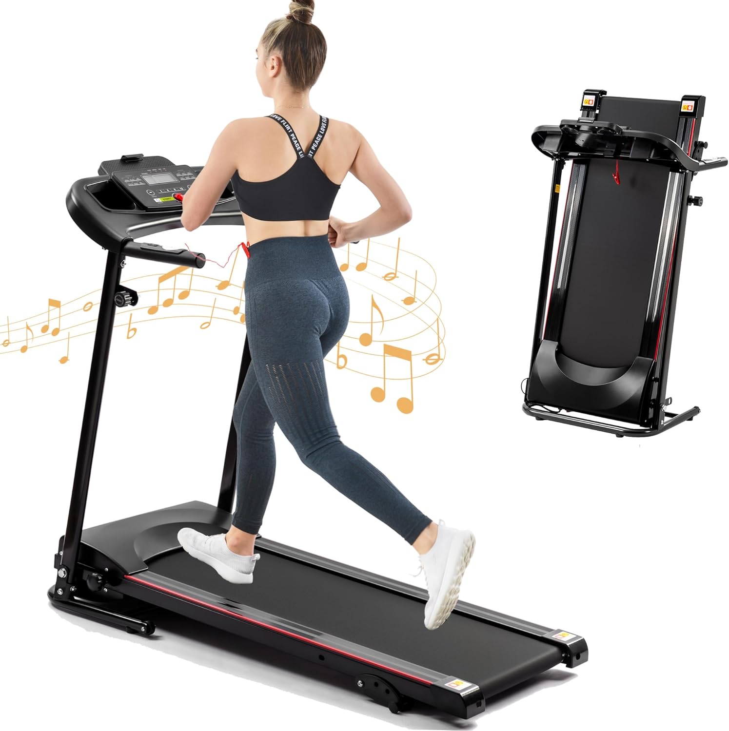Black Folding Treadmill with Bluetooth and Incline H974919