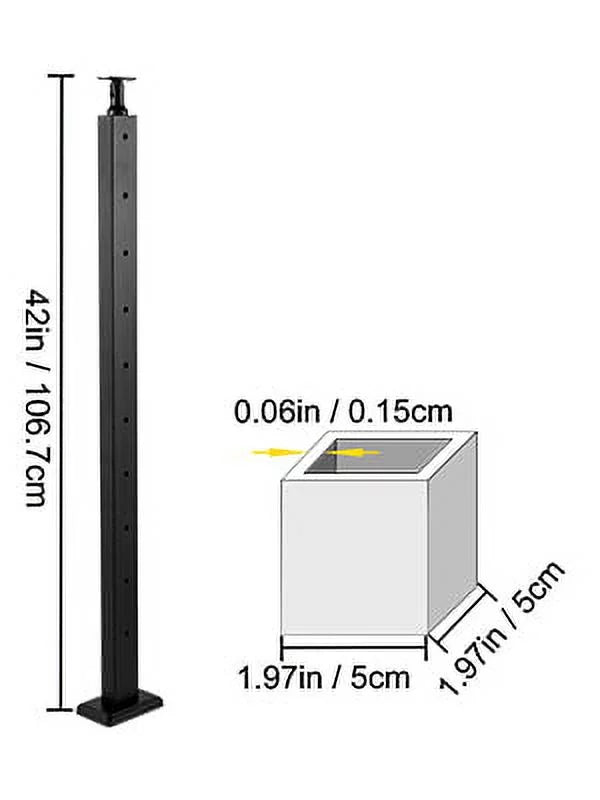 Black Stainless Steel Handrail Post 42 x 1.97 x 1.97" V369