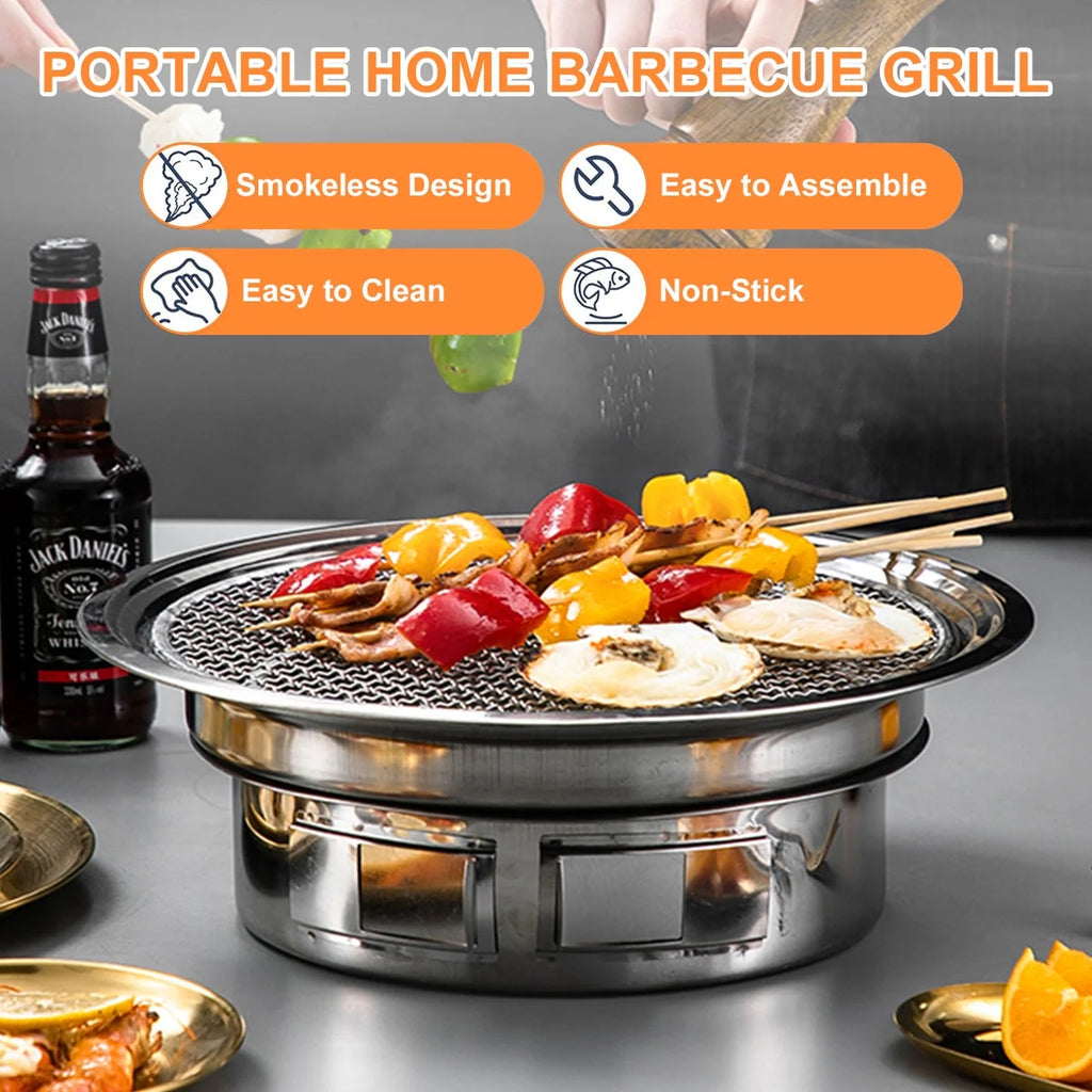 Charcoal Barbecue Grill, Non-Stick Korean BBQ Grill, Portable Stainless Steel Charcoal Stove V26376