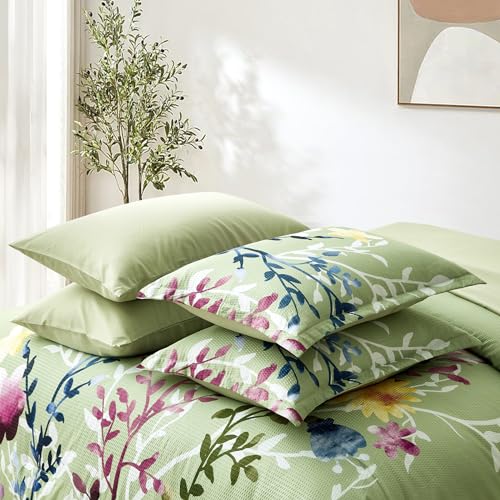 Sage Green King Floral Comforter Set with Sheets and Pillowcases J2890
