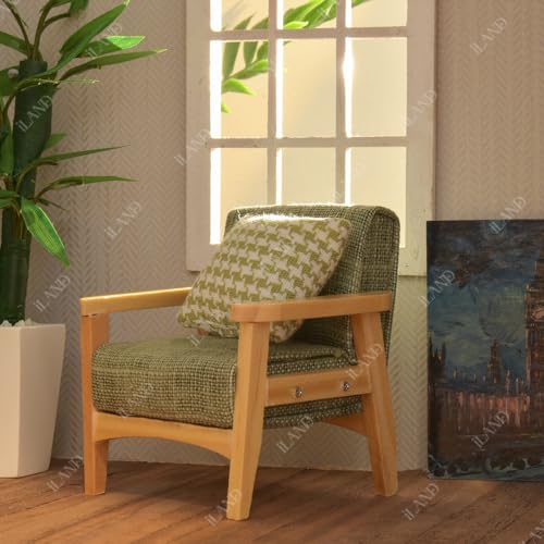 Grey Green Dollhouse Couch and Miniature Sofa Set with Mini Houndstooth Cushions I836048