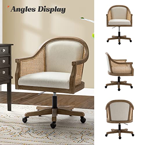 Ivory Rattan Desk Chair with Armrest M63183