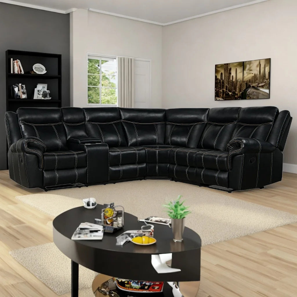 Manual Recliner Sofa with Cup Holder (Black) L96342