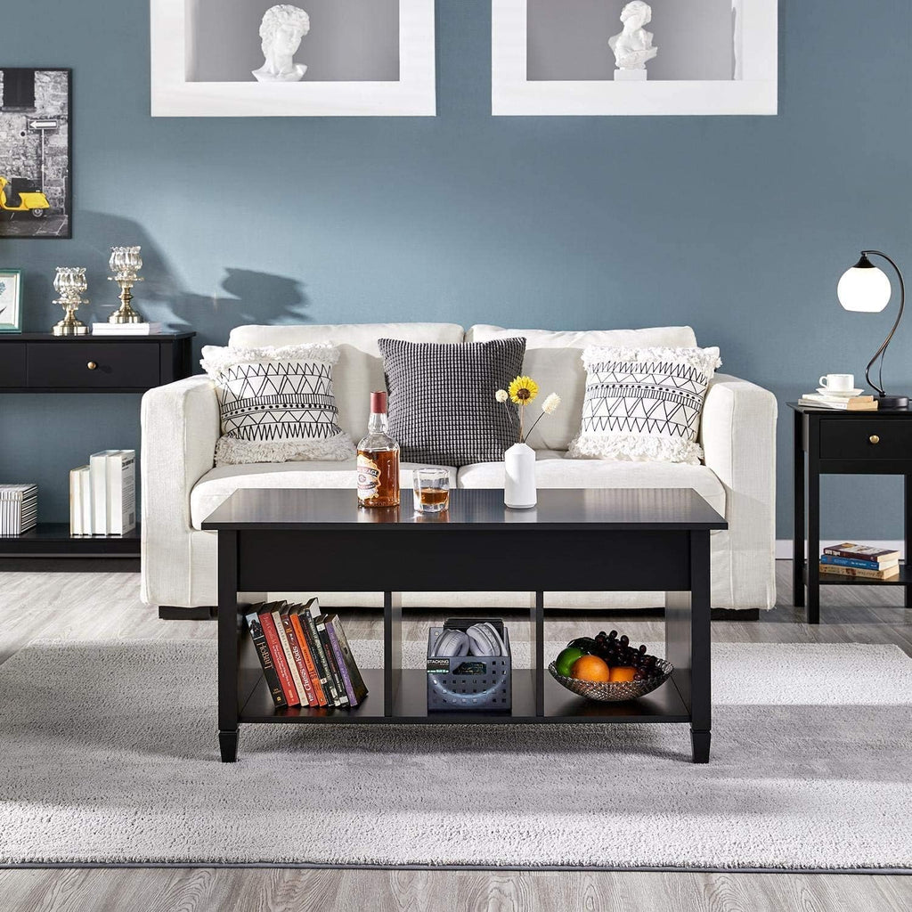 Black Lift Top Wood Coffee Table with Storage Shelf K558
