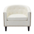 White Pu Leather Barrel Accent Chair with Nailheads and Solid Wood Legs G454