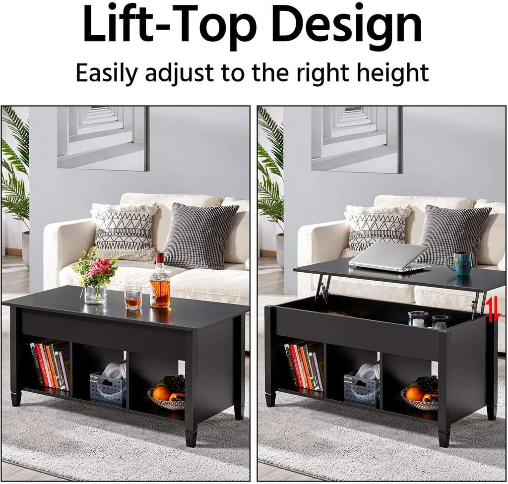 Black Lift Top Wood Coffee Table with Storage Shelf K558