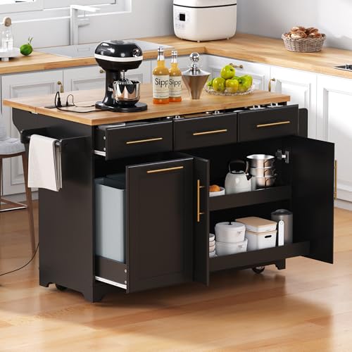 Black Kitchen Island with Storage and Drop Leaf V237420