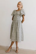 Smocked Floral Dress in Navy A5114