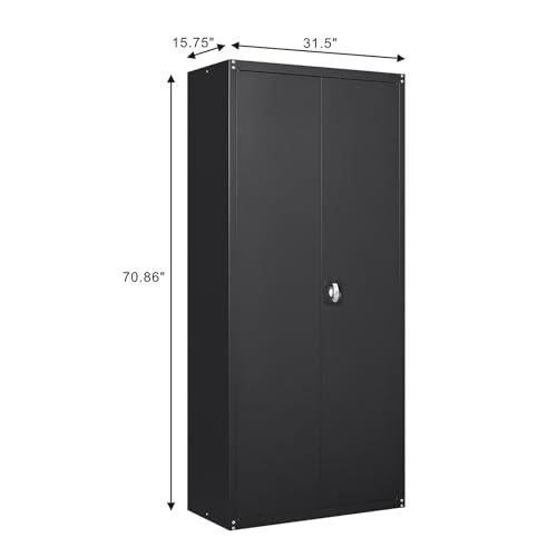 Black Metal Storage Cabinet with Locking Door and 4 Adjustable Shelves Z6360