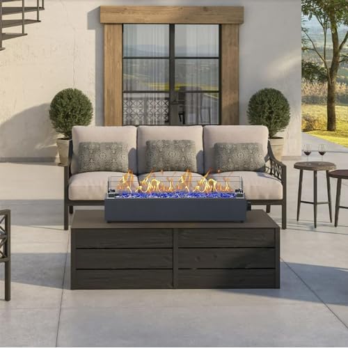 Black 28-inch Table Top Propane Fire Pit with Wind Glass Shield U5269