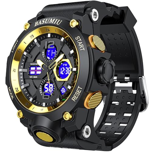 Gold Analog Digital Waterproof Wrist Watch E87053