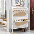 White Rattan Shoe Cabinet with 2 Flip Drawers M1017