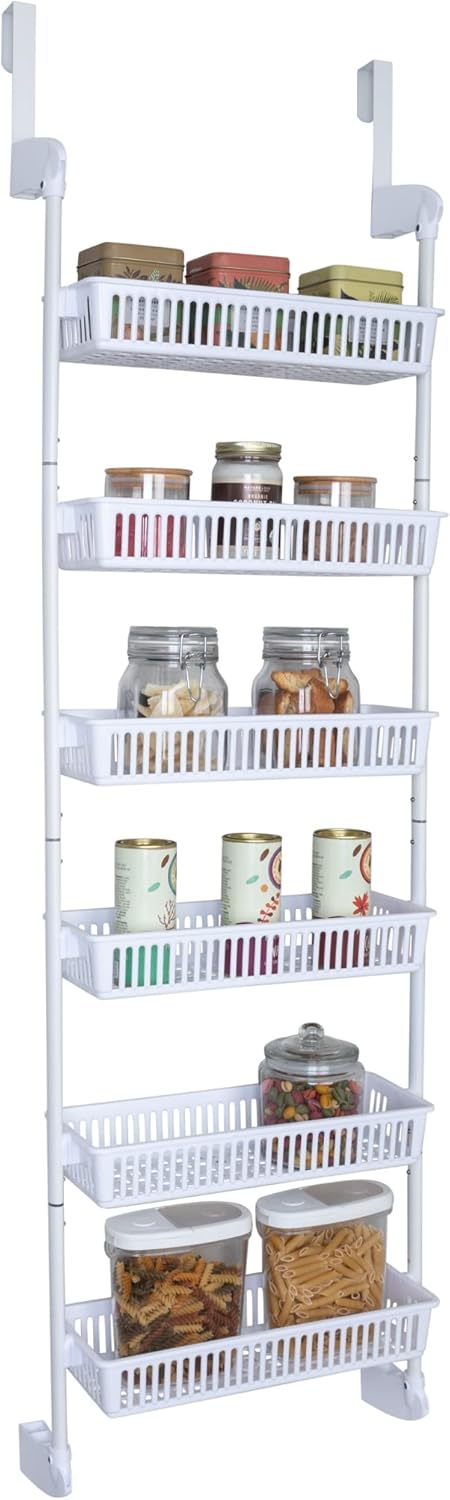 White 6 Baskets Over The Door Pantry Organizer Rack B13079