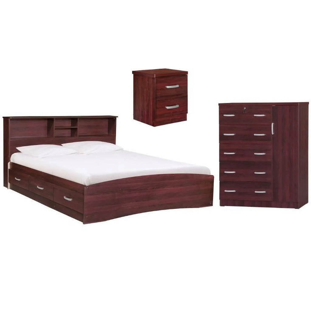 3-Piece Set with Queen Bed Tall Chest Wardrobe & Nightstand U557