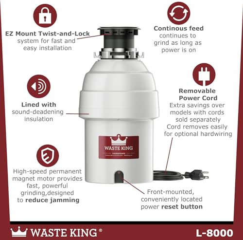 3/4 HP Batch Feed Garbage Disposal with Power Cord S68405