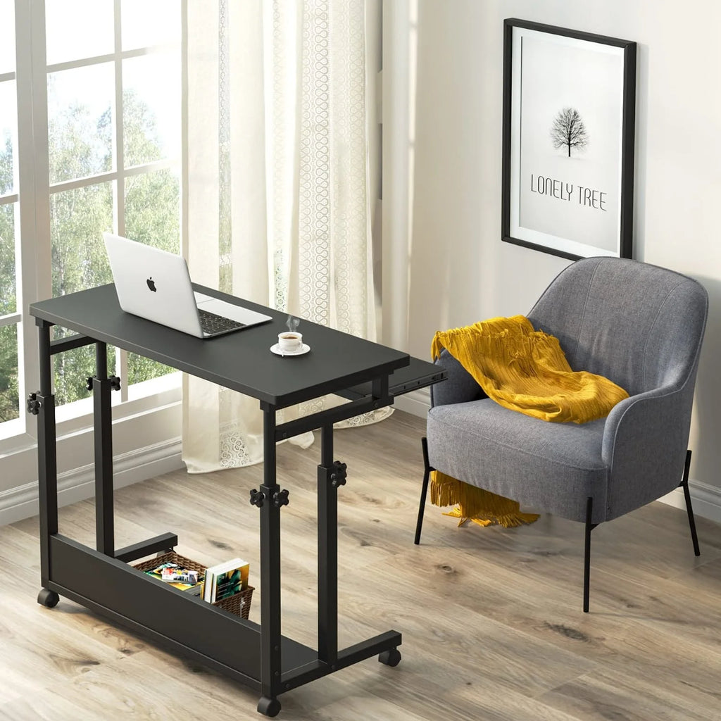 Black Height Adjustable Rolling Laptop Cart with Keyboard Tray C74996